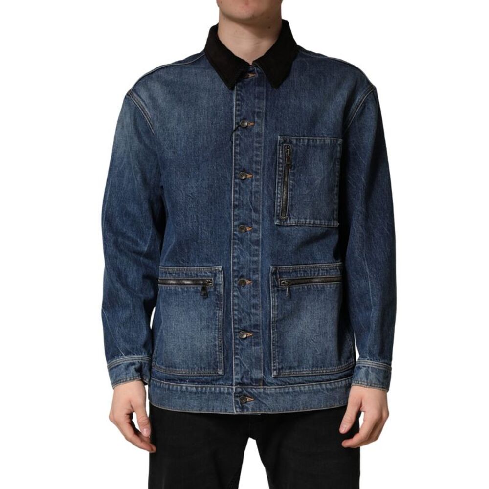 Dolce & Gabbana Black Blue Cotton Denim Blouson Men Men's Jacket - Picture 1 of 6